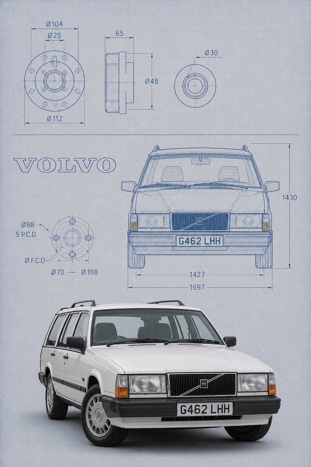 Volvo 740 blueprint and technical drawing