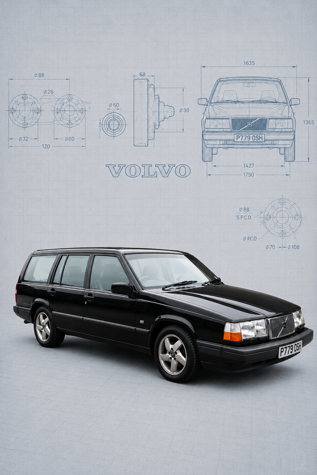 Volvo 940 blueprint and technical drawing